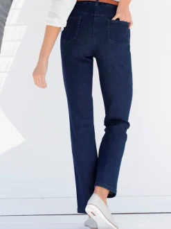 Jean femme coupe droite taille haute poches zippées