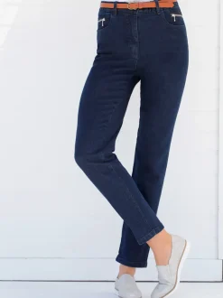 Jean femme coupe droite taille haute poches zippées