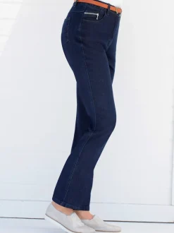 Jean femme coupe droite taille haute poches zippées