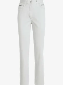 Jean femme coupe droite taille haute poches zippées