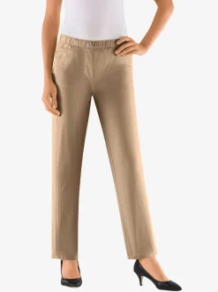 Jean femme droit effet délavé ceinture élastique