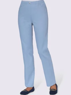 Jean femme droit effet délavé ceinture élastique
