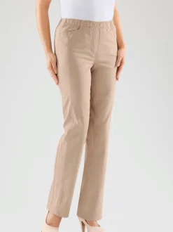 Jean femme droit effet délavé ceinture élastique