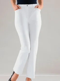 Jean femme droit effet délavé ceinture élastique