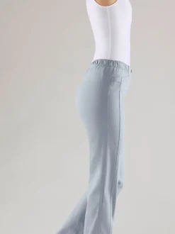 Jean femme droit effet délavé ceinture élastique