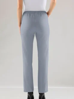 Jean femme droit effet délavé ceinture élastique