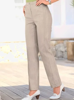 Jean femme droit effet délavé ceinture élastique