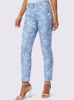 Jean 5 poches en coton avec imprimé feuilles