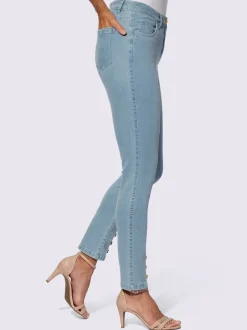 Jean 5 poches en denim léger et boutons décoratifs
