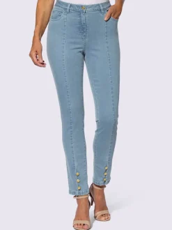 Jean 5 poches en denim léger et boutons décoratifs