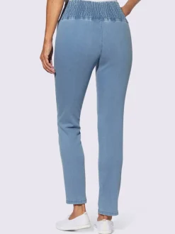 Jean stretch à ceinture smockée et poches factices