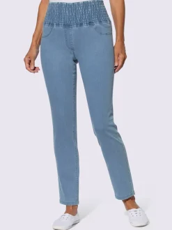 Jean stretch à ceinture smockée et poches factices