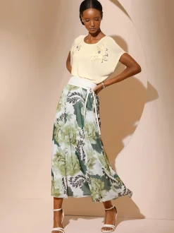 Jupe à panneaux tissée à imprimé floral avec taille élastique