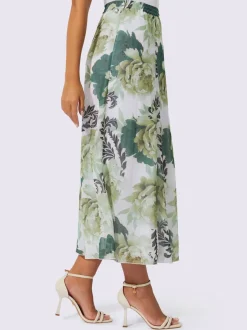 Jupe à panneaux tissée à imprimé floral avec taille élastique