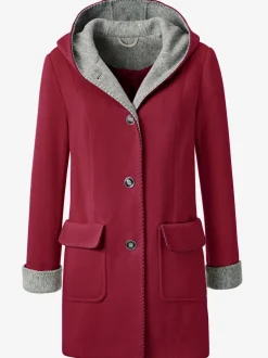 Manteau imitation laine à capuche et poches plaquées