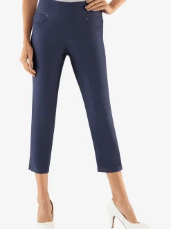 Pantacourt femme bengaline extensible avec ceinture élastique et longueur mollet