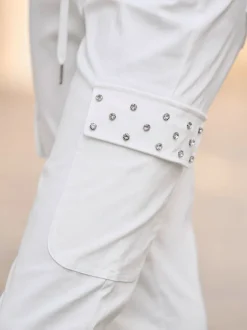 Pantalon cargo avec ceinture élastique et lien à nouer poches cargo