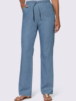 pantalon denim pur coton ample avec ceinture élastique et poches
