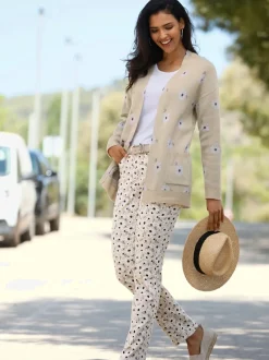 Pantalon extensible à motif floral en twill avec poches