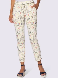 Pantalon imprimé floral en viscose avec ceinture tressée