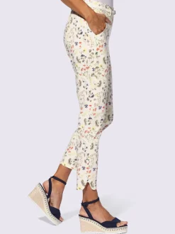 Pantalon imprimé floral en viscose avec ceinture tressée