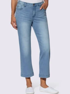 Pantalon large denim stretch avec passants et 5 poches