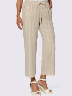 Pantalon large en lin à rayures jacquard et ceinture élastique