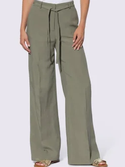 Pantalon Marlène en lin ample avec ceinture et poches