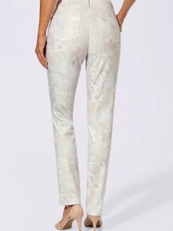 Pantalon slim jacquard motifs fleurs