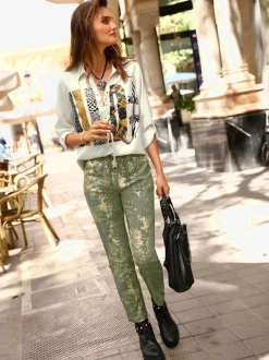 Pantalon viscose longueur cheville avec imprimé brillant irrégulier