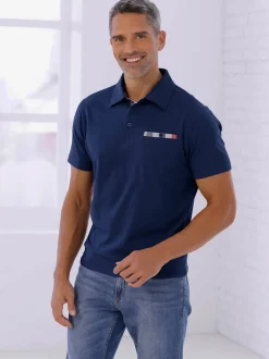 Polo à manches courtes empiècements en carreaux tissés