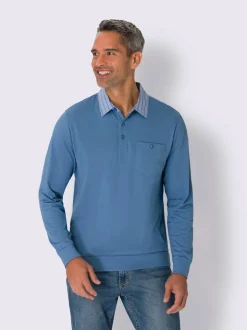 Polo à manches longues col chemise tissé