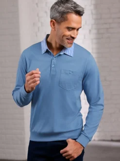 Polo à manches longues col chemise tissé