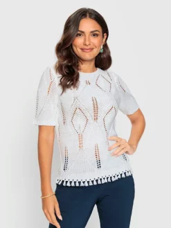 Pull ajouré fil fantaisie facile d'entretien