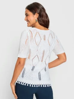 Pull ajouré fil fantaisie facile d'entretien