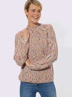 Pull bouclé à col montant et manches longues en fil multicolore