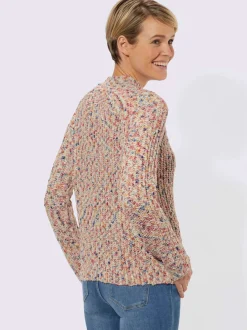 Pull bouclé à col montant et manches longues en fil multicolore