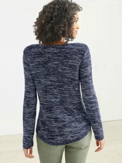 Pull chiné encolure ronde finitions côtelées avec le dos plus long