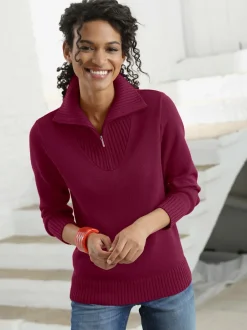 pull col camionneur décontracté avec glissière et manches longues