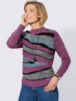 Pull à col montant tricot intarsia de qualité