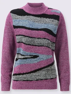 Pull à col montant tricot intarsia de qualité