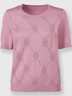 Pull à col rond et manches courtes avec motif ajouré