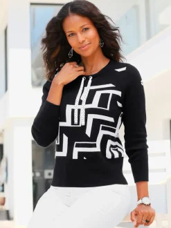 Pull à col rond et manches longues motif jacquard graphique