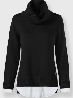 Pull à col roulé empiècement chemisier manches et ourlet