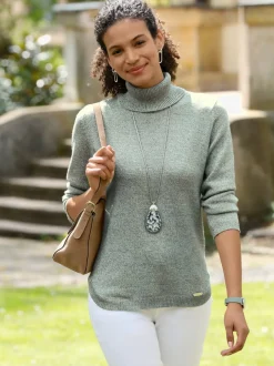 Pull à col roulé tricot chiné