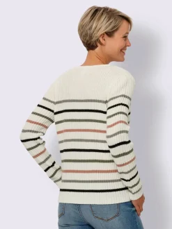 Pull à encolure en v tricot côtelé moderne