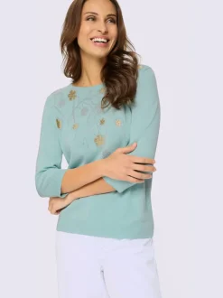 Pull encolure ronde application florale