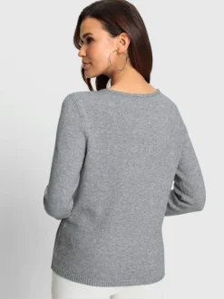 Pull encolure ronde avec manches longues motif floral et pierres