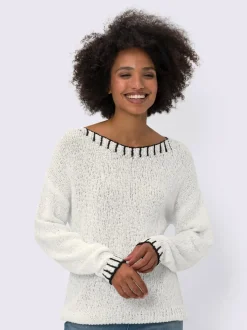 Pull encolure ronde et manches longues en tricot coton doux