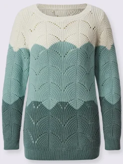 Pull à encolure ronde et tricot ajouré pur coton manches longues